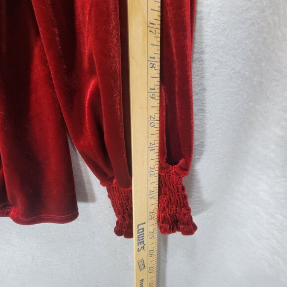 Red Velvet Wrap Blouse Womens 3X Boho Velour Long Sleeve Vampire Gothic Holiday - Picture 12 of 13